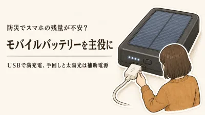 手回し充電器でスマホはどれくらい？防災用ソーラーモバイルバッテリーと持ち出し方を比較