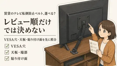 楽天でレビュー数が多いテレビ転倒防止ベルト5選｜賃貸でクランプ・粘着・ネジ式を見分ける