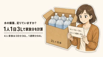 水の備蓄は1人1日何リットル？3日分・1週間分を人数別に計算