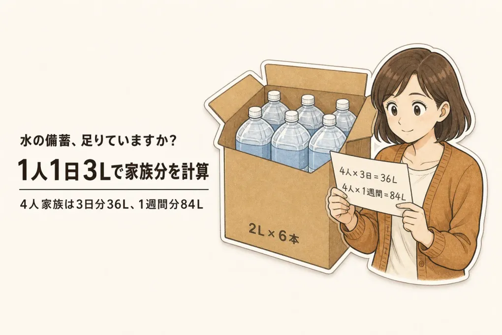 水の備蓄は1人1日何リットル？3日分・1週間分を人数別に計算